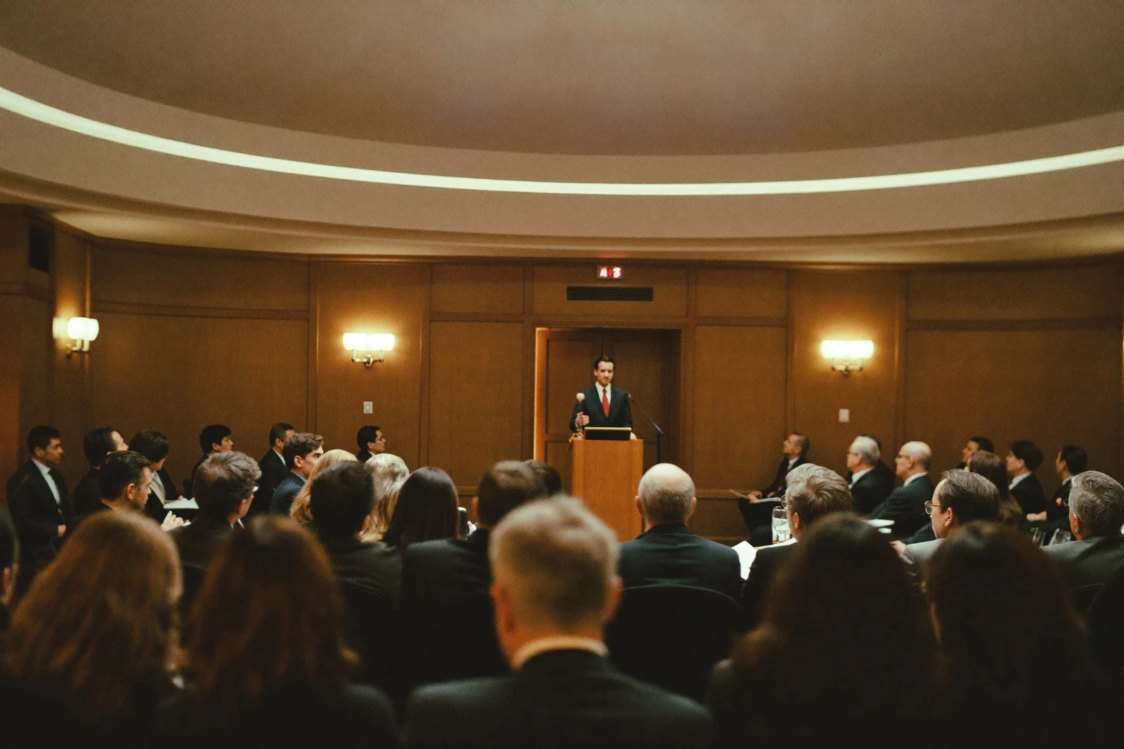 Speaker addressing an audience at a conference