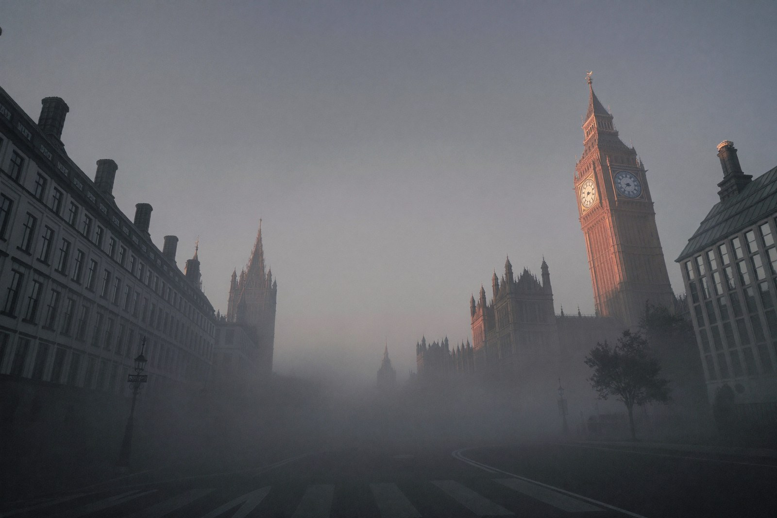 Palace of Westminster and Elizabeth Tower in morning mist